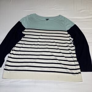 Talbots Womens Plus Size 3X Navy Blue Ivory Striped Lightweight Sweater Coastal